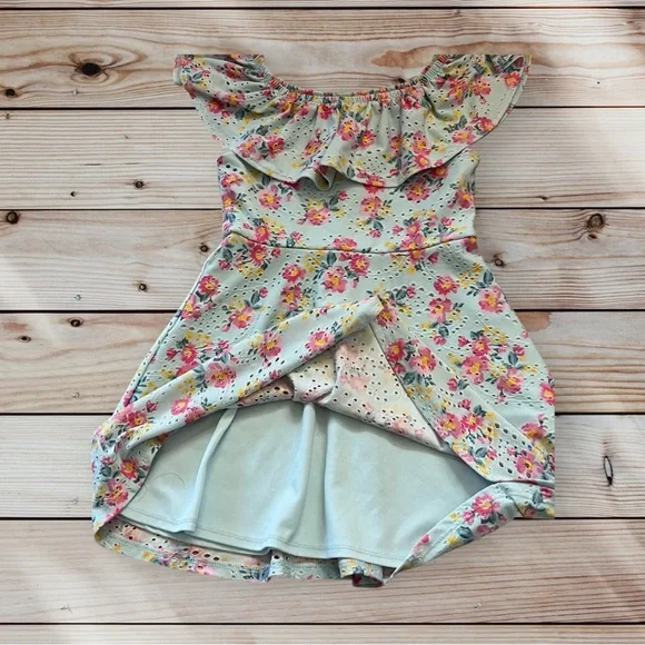 Btween Girls Light Blue Pink Yellow Floral Ruffle Neck Dress Size 6 Spring - Picture 3 of 5